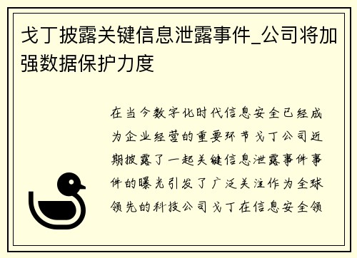 戈丁披露关键信息泄露事件_公司将加强数据保护力度